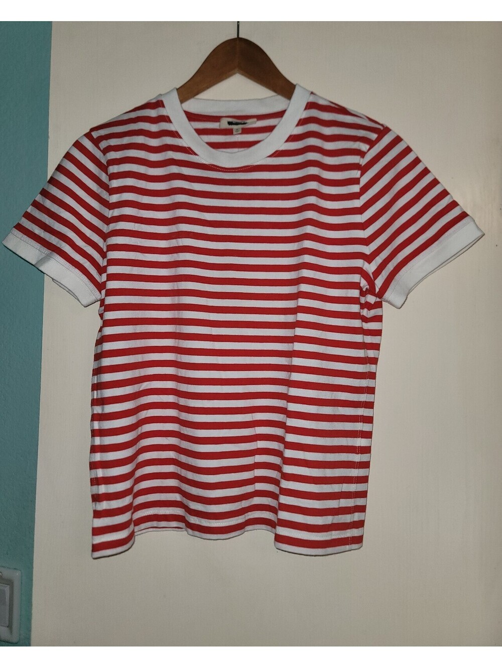 Madewell Women’s Medium Red White Striped Ringer T-Shirt 100% Cotton NWT